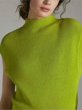 EUC ANTHROPOLOGIE Maeve Mock Neck Sweater Tee XS Lime Sleeveless Vest